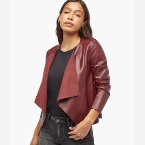 JustFab Women's Burgundy faux Leather Jacket waterfall blazer